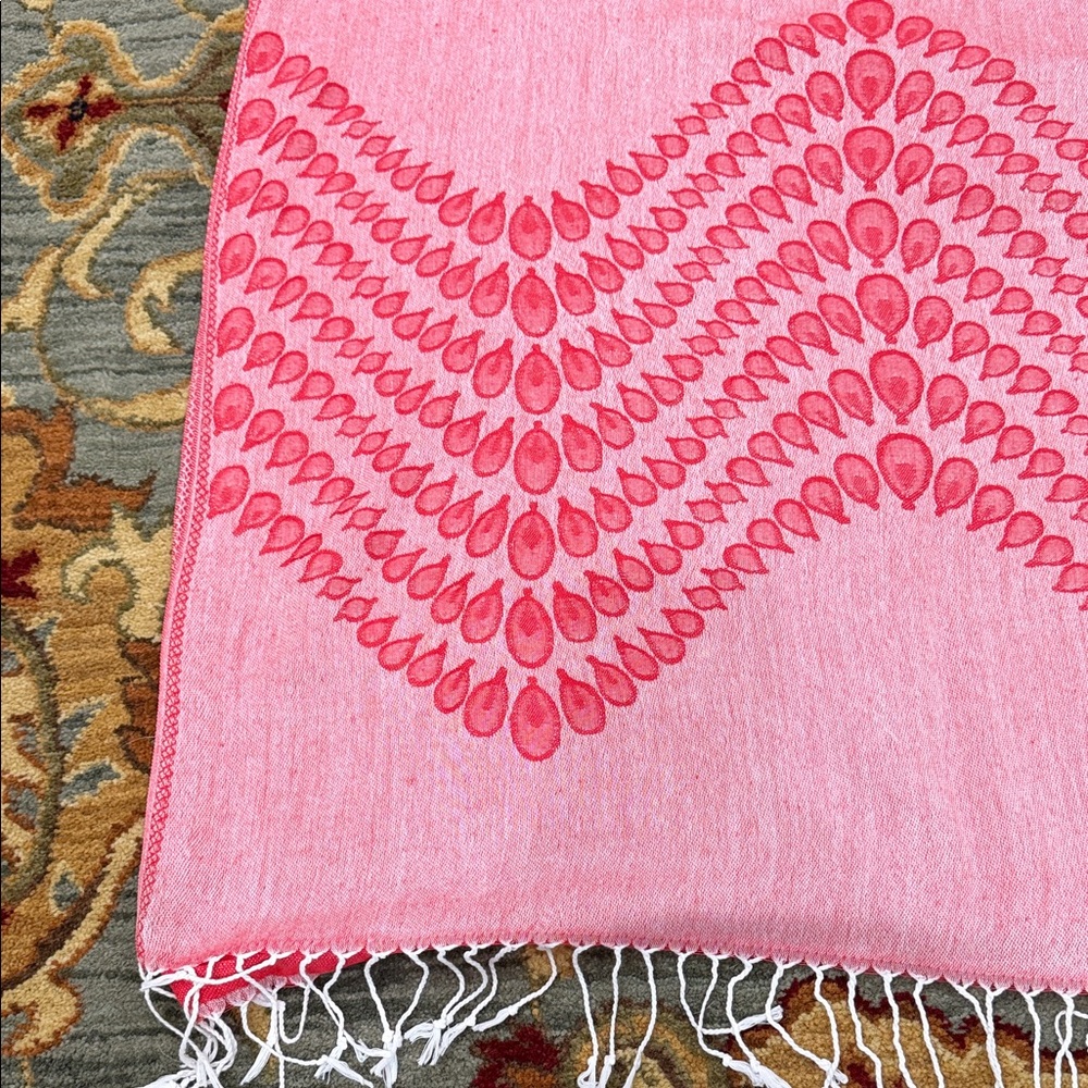 Sam Well Reversible Pashmina Scarf Red and White Patterned 100% Cashmere - Picture 7 of 9